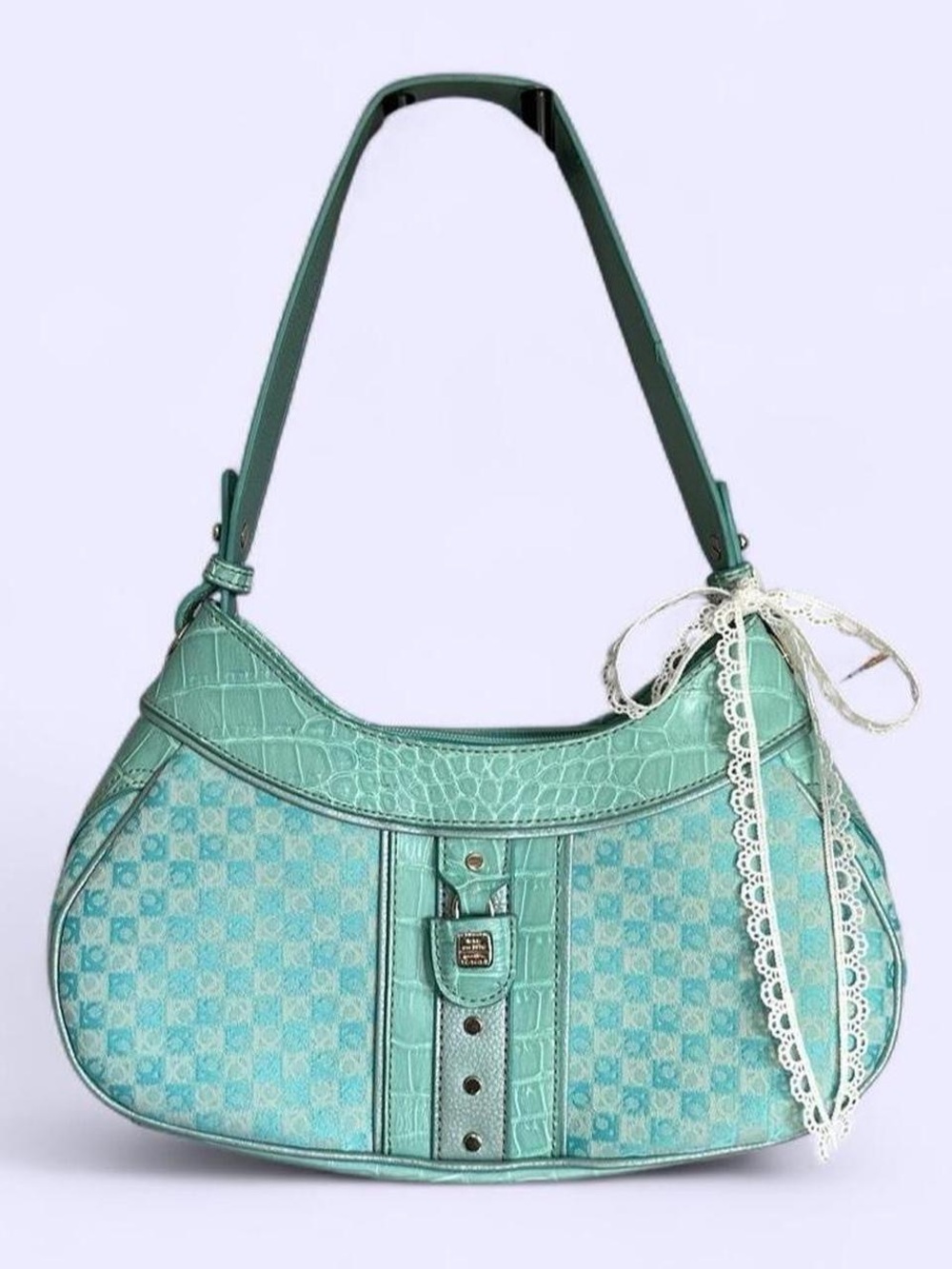 Y2K Liz Claiborne Aqua Monogram Shoulder Bag